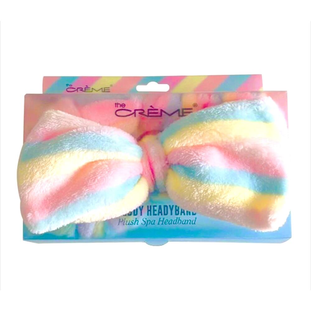 The Crème Shop's Cotton Candy Pastel Rainbow Striped Plush Bow Teddy Headyband